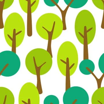 Stylized cartoon tree forest seamless pattern Illustrazione stock