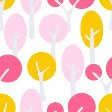 Stylized cartoon tree forest seamless pattern Stock Illustration