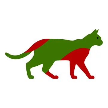 A stylized cat silhouette featuring a split color pattern of dark green and.. イラスト素材