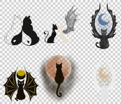 Stylized cats on the theme of yin yang and the moon Stock Illustration
