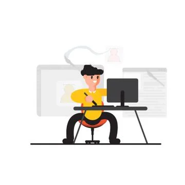 Stylized characters set for animation. Character is engaged in design. The yo Stock Illustration