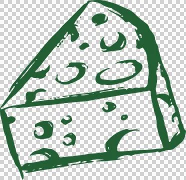 Stylized cheese wedge is floating in hand-drawn line illustration, on Ilustração Stock