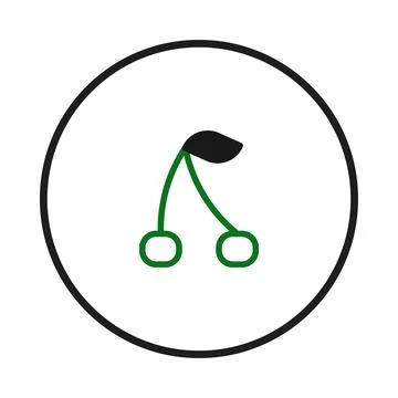 Stylized cherry icon in circular frame showcases minimalism with vibrant co.. Stock Illustration