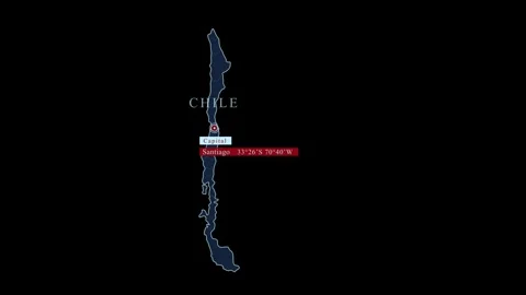 Stylized chile map with capital city and coordinates, Stock Footage 284461359