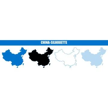 Stylized China map silhouettes in blue and black with outline and grid vari.. Stock Illustration