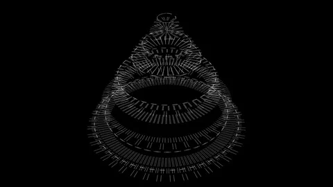 Stylized Christmas tree on black background, mechanical spiral wheels. Stock Footage 82798372