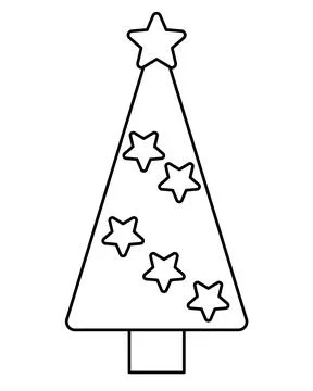 Stylized Christmas tree decorated with stars, plant for coloring or cutting Stock Illustration