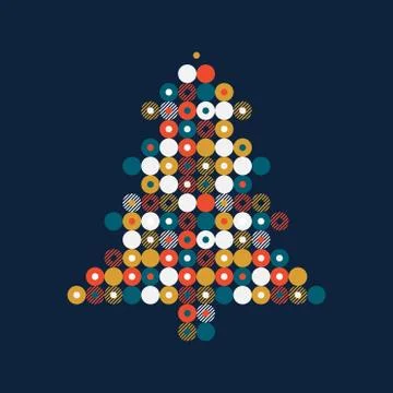 Stylized Christmas Tree in Dots Pattern Vector illustration. Greeting card Illustrazione stock