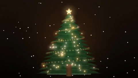 Stylized Christmas Tree with Glowing Lights and Falling Snow Animation Vidéo 347646876