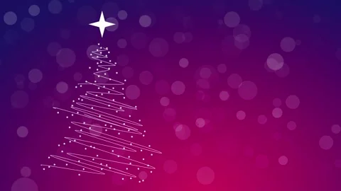Stylized christmas tree with glowing star on top, shining on pink and purpl.. Video stock 318512384
