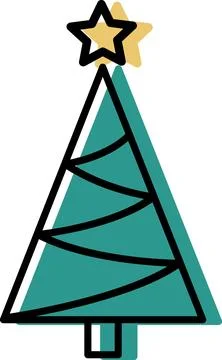 Stylized Christmas Tree Icon with Yellow Star Stock Illustration