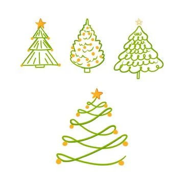 Stylized christmas tree illustrations celebrating winter holidays イラスト素材