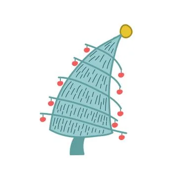 Stylized Christmas tree. Vector color drawing by hand. Doodle style Stock Illustration