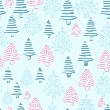 Stylized Christmas Trees Pattern Festive Winter Holiday Design with Pink an.. Stock Illustration