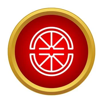 Stylized citrus fruit slice icon on red button Stock Illustration