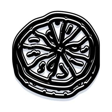 Stylized citrus fruit slice outline black and white Stock Illustration