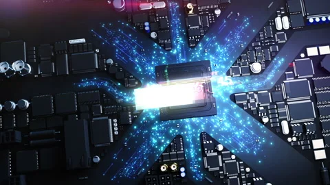 Stylized city consisting of chips and computer components on a printed circui Stock-Footage 223146042