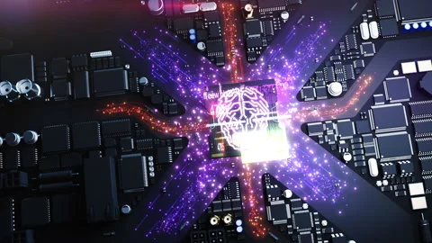 Stylized city consisting of chips and computer components on a printed circui Stock Footage 223146509