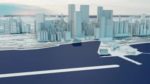 The stylized city is dynamically spreading in different directions Stock Footage 249482117