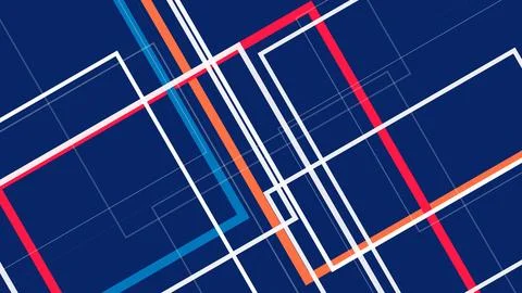 A stylized city-map backdrop of intersecting geometric lines in bold blue, .. 스톡 일러스트