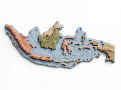 Stylized clay map of Indonesia archipelago displaying main islands in vario.. Stock Photos