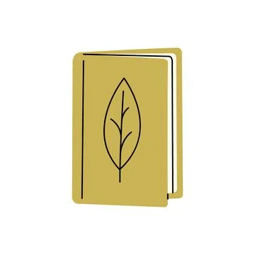 Stylized closed book with simple leaf line icon. Flat eco-friendly notebook Illustrazione stock