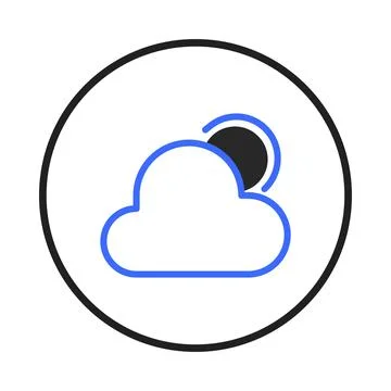 Stylized cloud and obscured sun weather icon within a circular emblem promo.. Stock Illustration