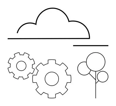 Stylized Cloud, Gears, and Tree Line Art for Technology and Environment Int.. Stock Illustration