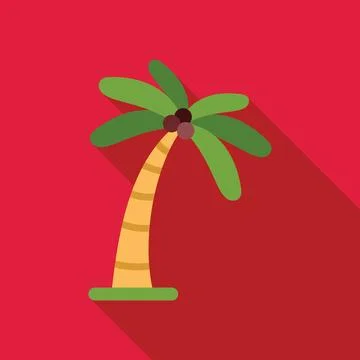 Stylized coconut palm tree leaning on vibrant red background Stock Illustration