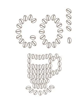 Stylized Coffee Cup and Letters GO with exclamation mark Made of Outline Coffee Stock Illustration