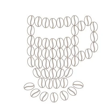 Stylized coffee cup wit saucer of coffee beans Coffee Day greetings or sticker Illustrazione stock
