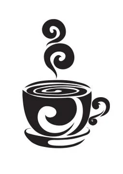 Stylized coffee or tea mug in black color, tattoo, isolated object on white b Stock Illustration