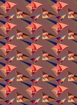 Stylized colored triangular shapes reminiscent of hang gliders circling in th Illustrazione stock