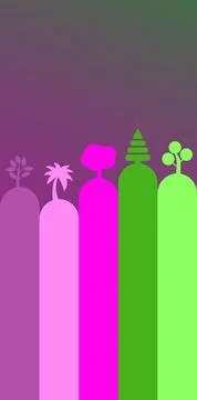 Stylized colorful trees in a row on a gradient background Stock-Illustration