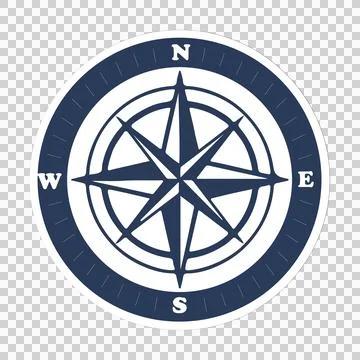 Stylized compass rose is showing navy-white rings, NESW markers and star on Stock Illustration