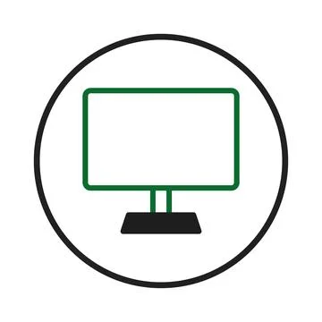Stylized computer display in black circle represents digital workspace and .. Stock Illustration