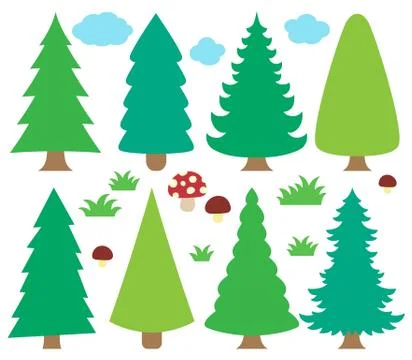 Stylized coniferous trees collection - eps10 vector illustration. Stock Illustration