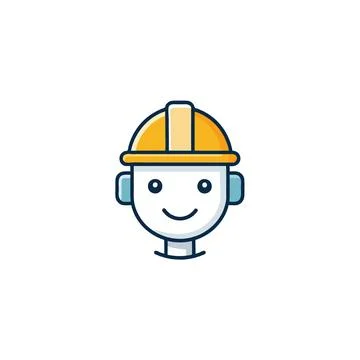 Stylized Construction Worker Icon with a Smiling Face Representing Safety a.. Stock Illustration