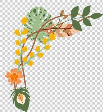 Stylized corner cluster is showcasing spotted monstera leaf in flat style on Illustrazione stock