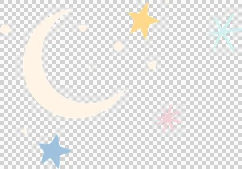 Stylized cream crescent moon is floating in flat design with dots, pastel stars Illustrazione stock