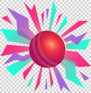 Stylized cricket ball is floating in vector art with shards bursting on Stock Illustration