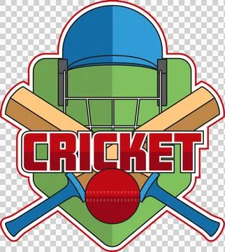 Stylized cricket logo is featuring CRICKET text, shield, bats, helmet and ball Stockillustratie