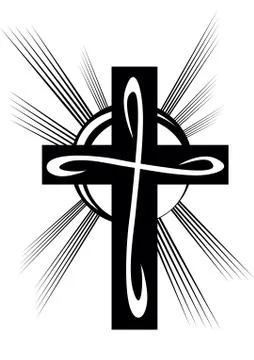Stylized cross in black on a white background, vector illustration, Illustrazione stock