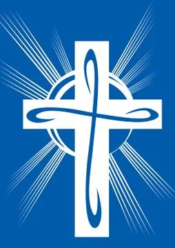 Stylized cross in white on a blue background, vector illustration, Stock-Illustration