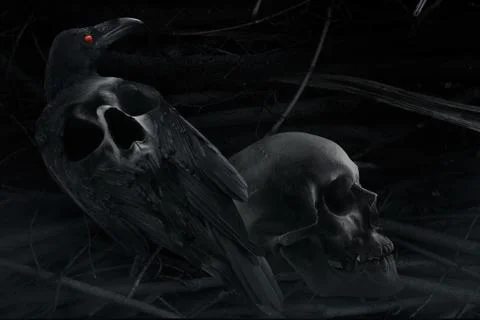 Stylized crow and skull composition. Foto stock