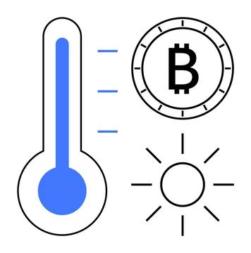 Stylized Cryptocurrency Mining Concept with Thermometer, Bitcoin Symbol, an.. Stock Illustration