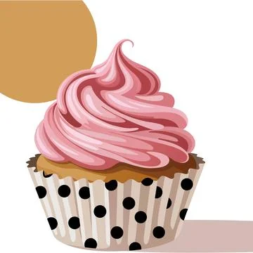 Stylized Cupcake with Pink Frosting Vector Illustration Stock Illustration