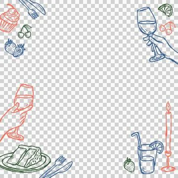 Stylized cupcake wine glass border is being shown on transparent background in Stock Illustration