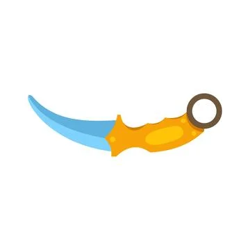 Stylized curved dagger with blue blade and orange handle Stock Illustration