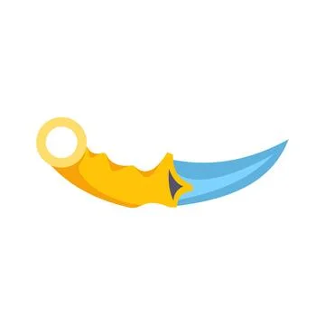 Stylized curved knife with yellow handle and blue blade illustration Illustration